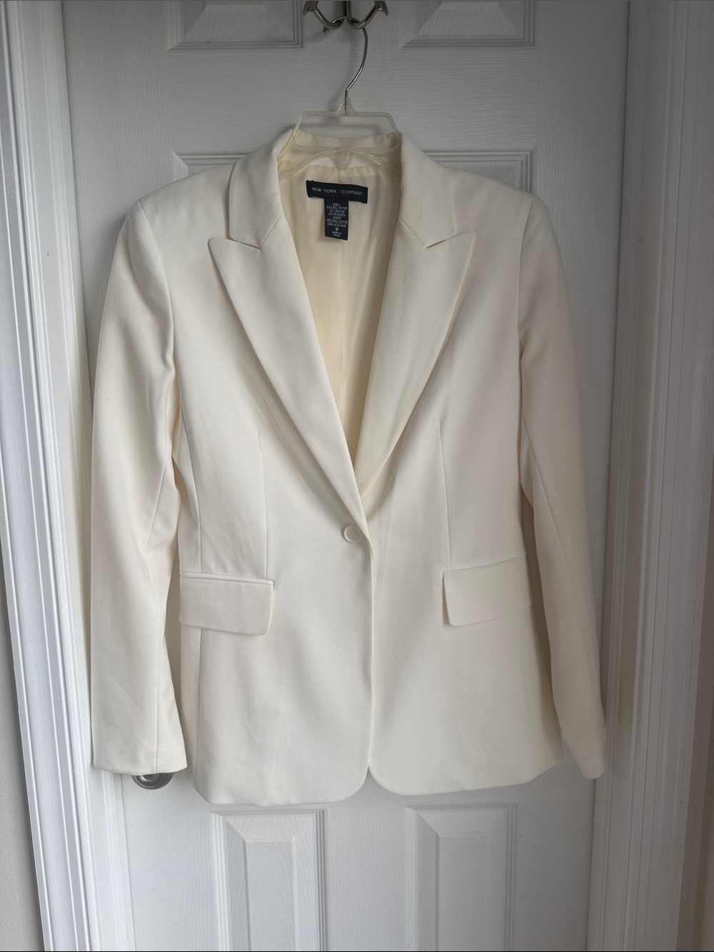 New York & Company Cream Single-Button Tailored Blazer